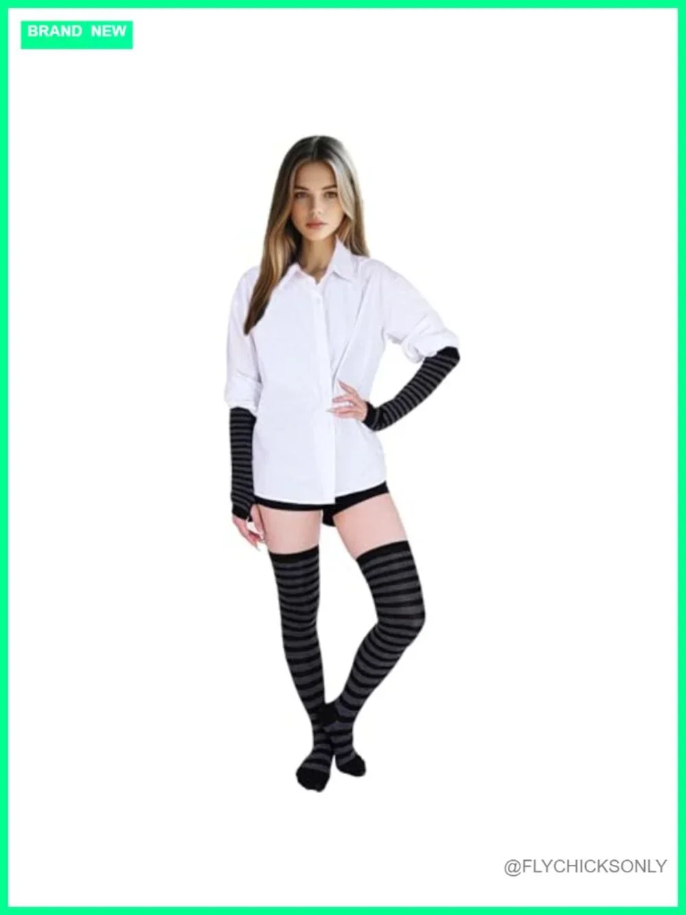 Striped Knee High Socks and Arm Warmer Fingerless Gloves Set